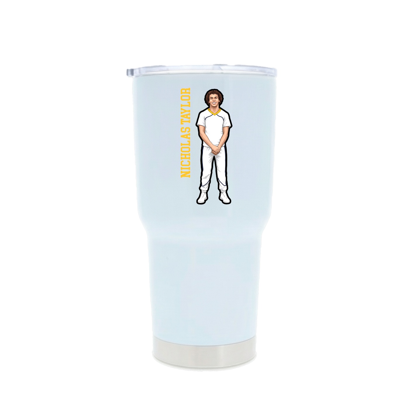 30oz Stainless Steel Tumbler — Name Vertical in White