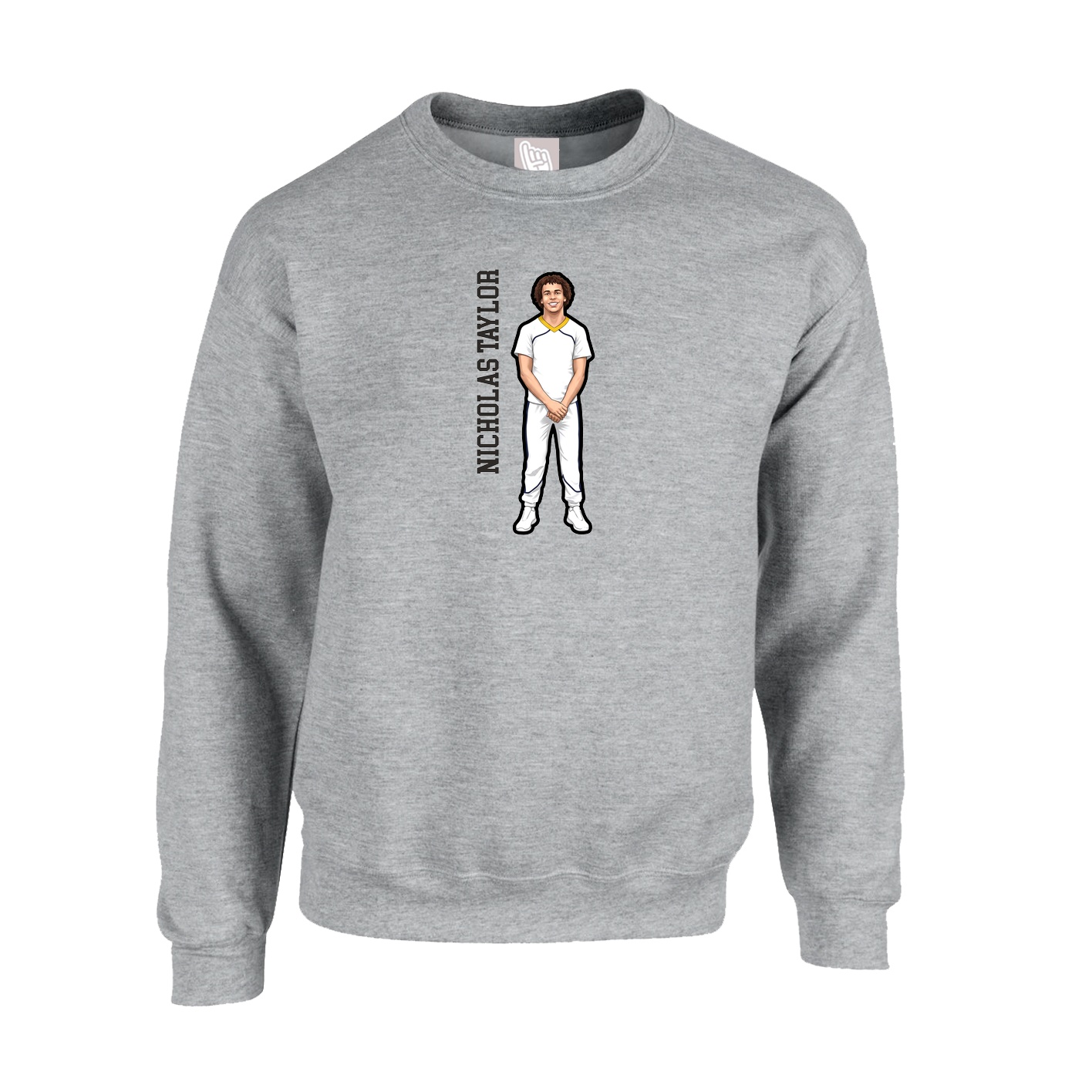 Fleece Crew — Name Vertical in Grey