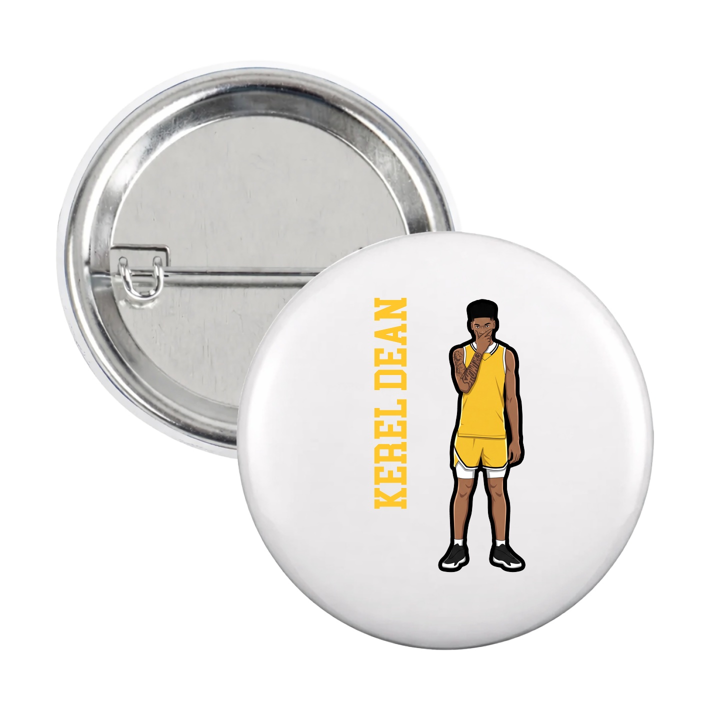 Game Day Button — Name Vertical in White