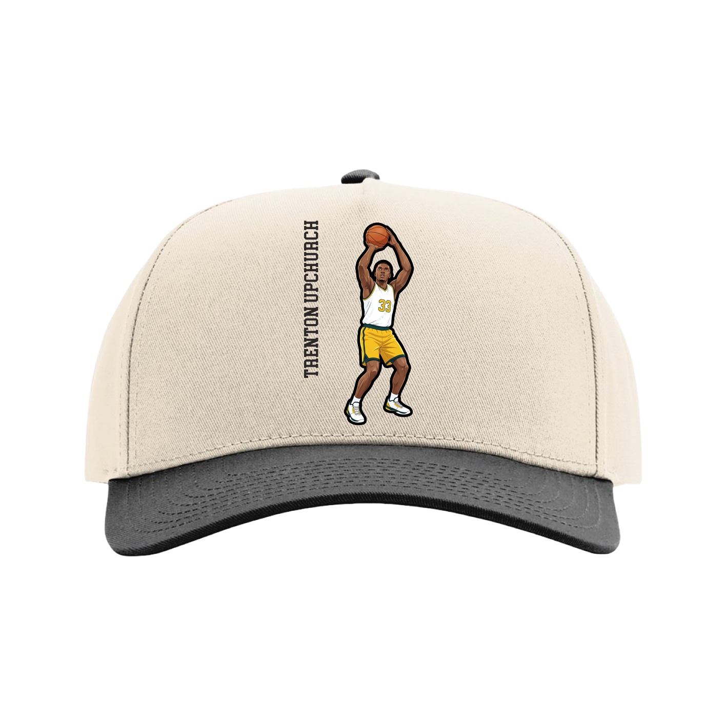 Full Fabric Five-Panel Champ Cap — Name Vertical in Cream/Black