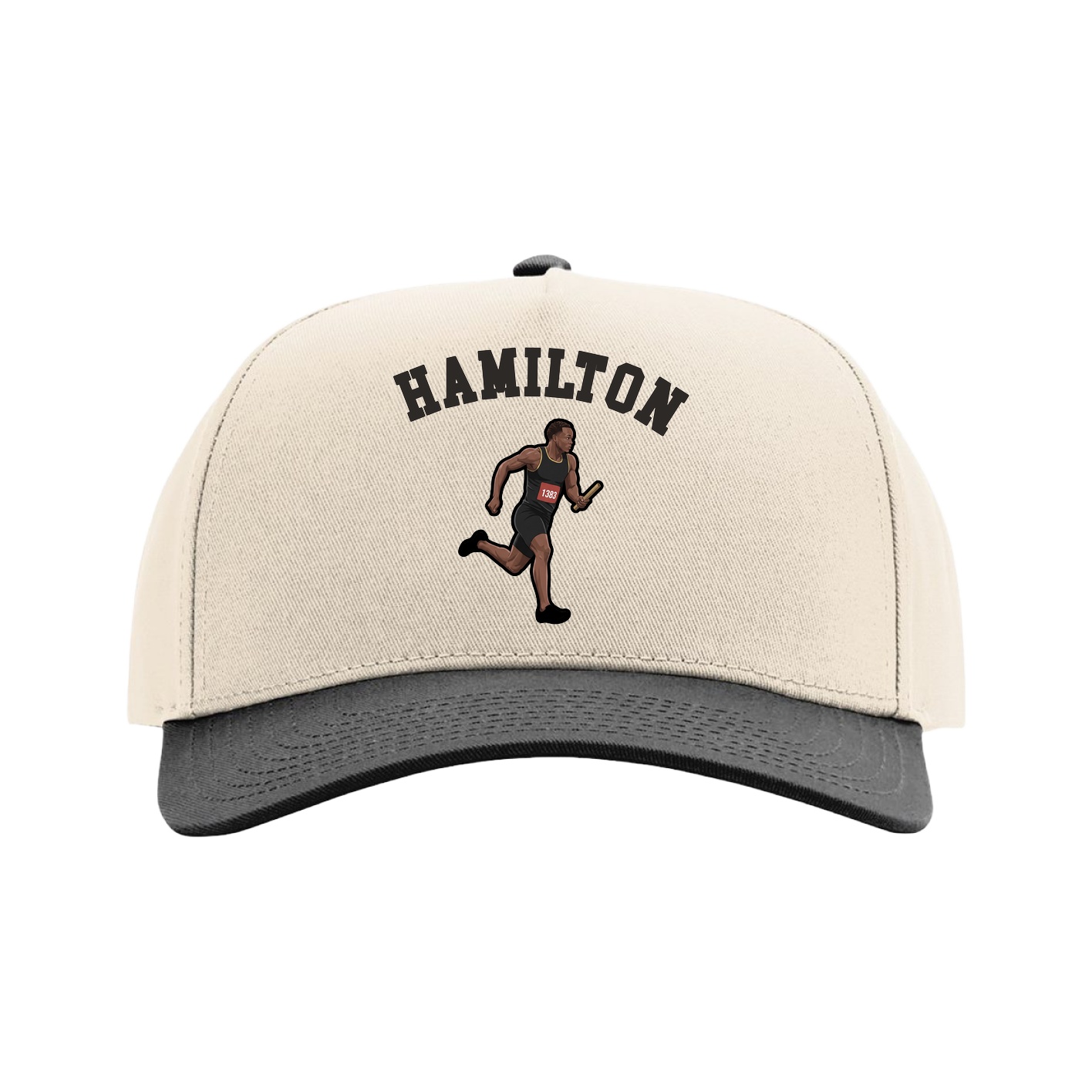 Full Fabric Five-Panel Champ Cap — Shirsey Arch in Cream/Black