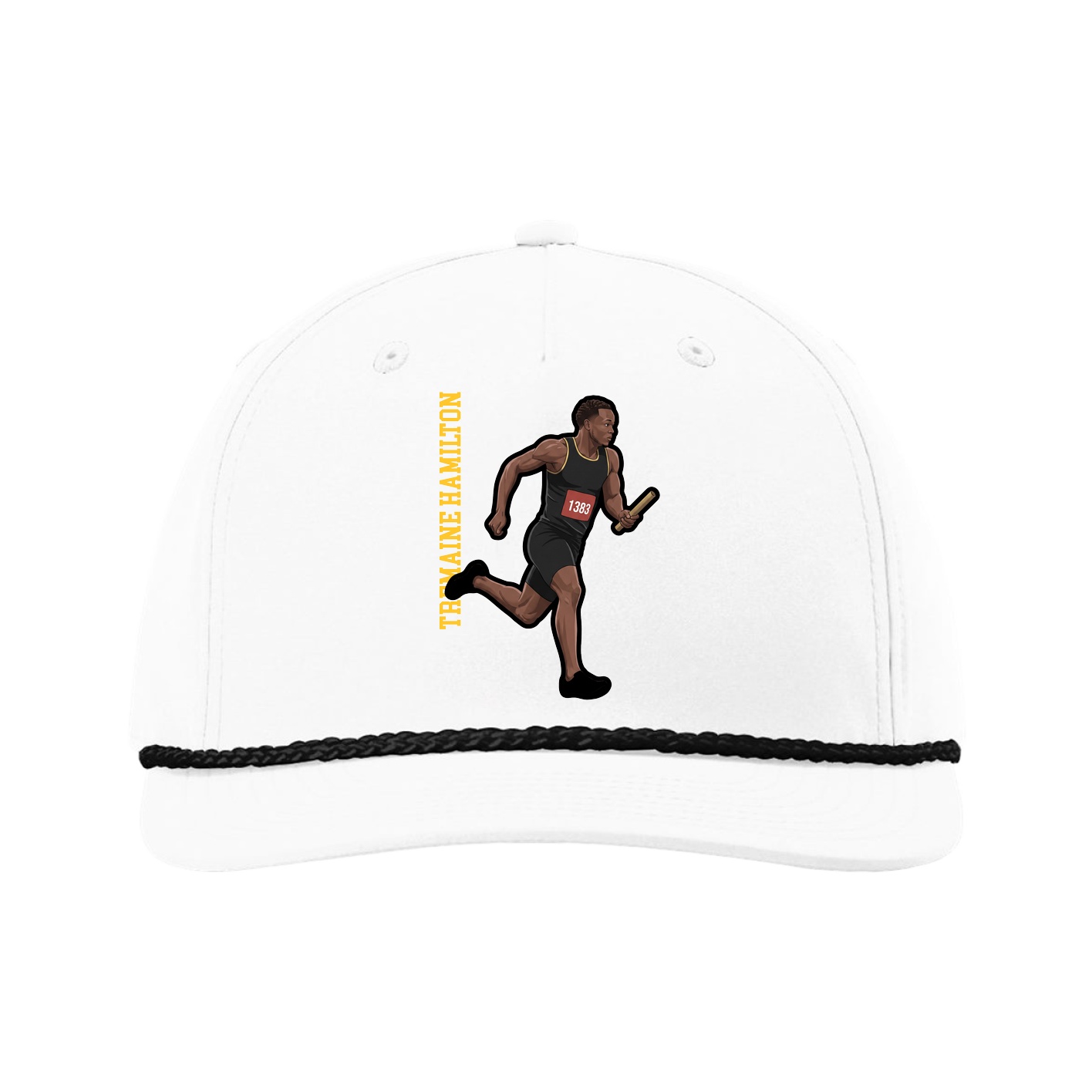 Five-Panel Classic Rope Cap — Name Vertical in White