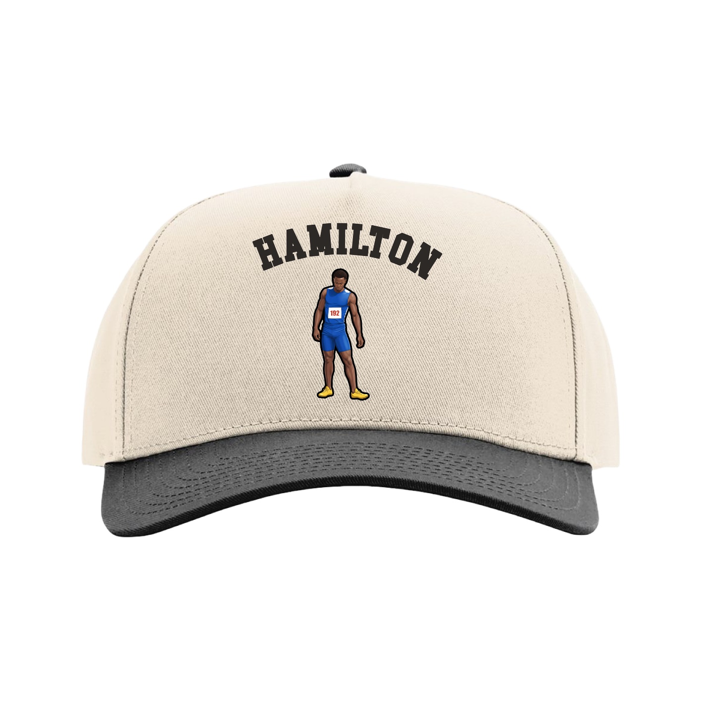 Full Fabric Five-Panel Champ Cap — Shirsey Arch in Cream/Black