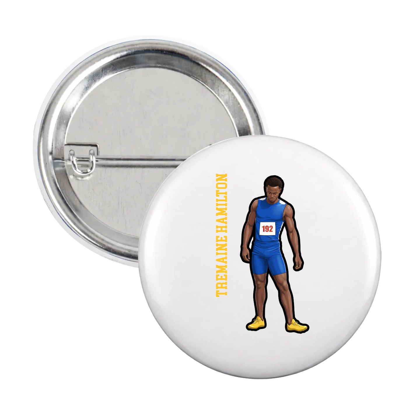 Game Day Button — Name Vertical in White