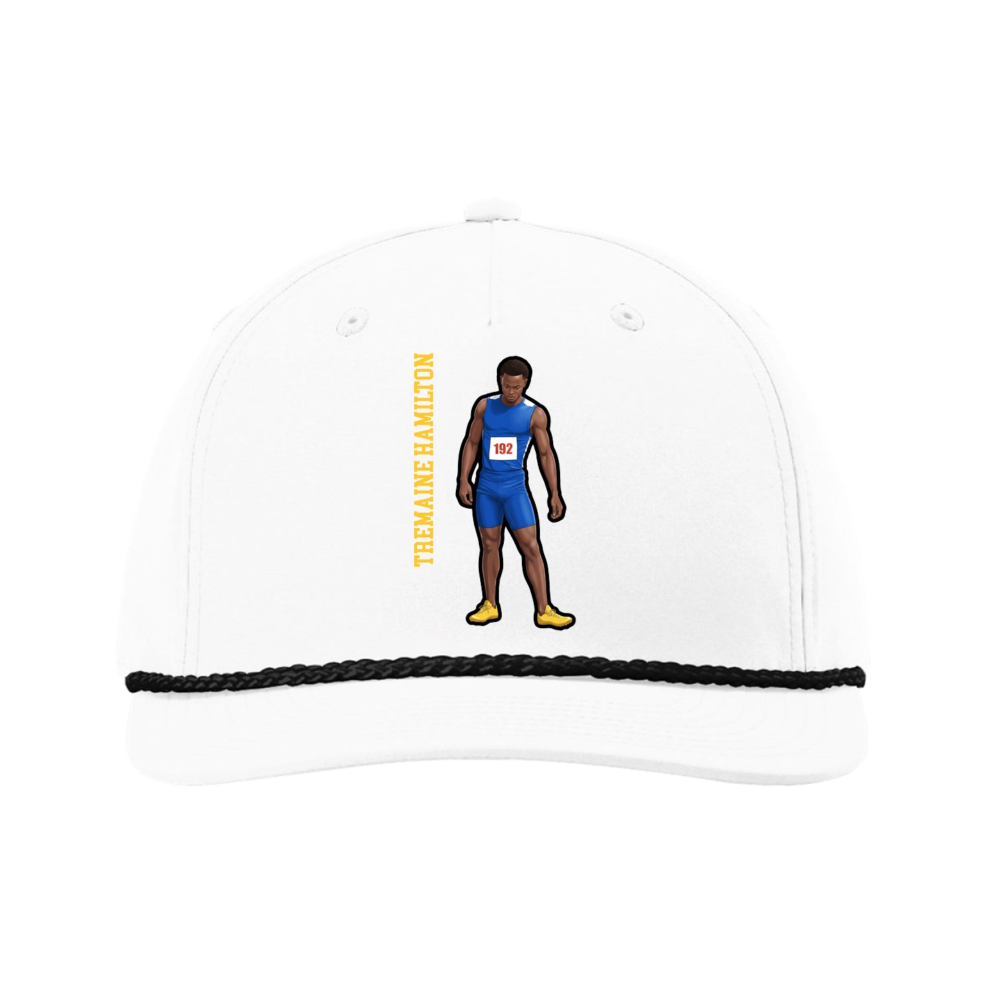Five-Panel Classic Rope Cap — Name Vertical in White