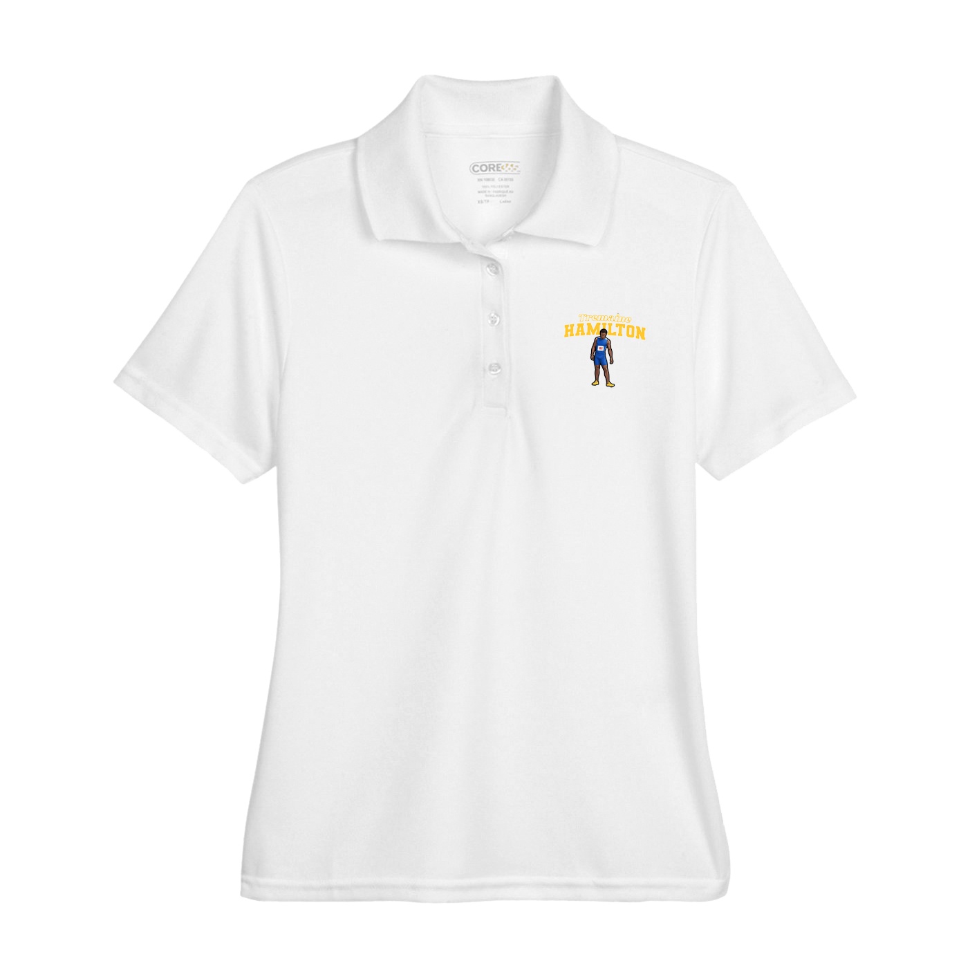 Womens Performance Polo — Name Arch in White