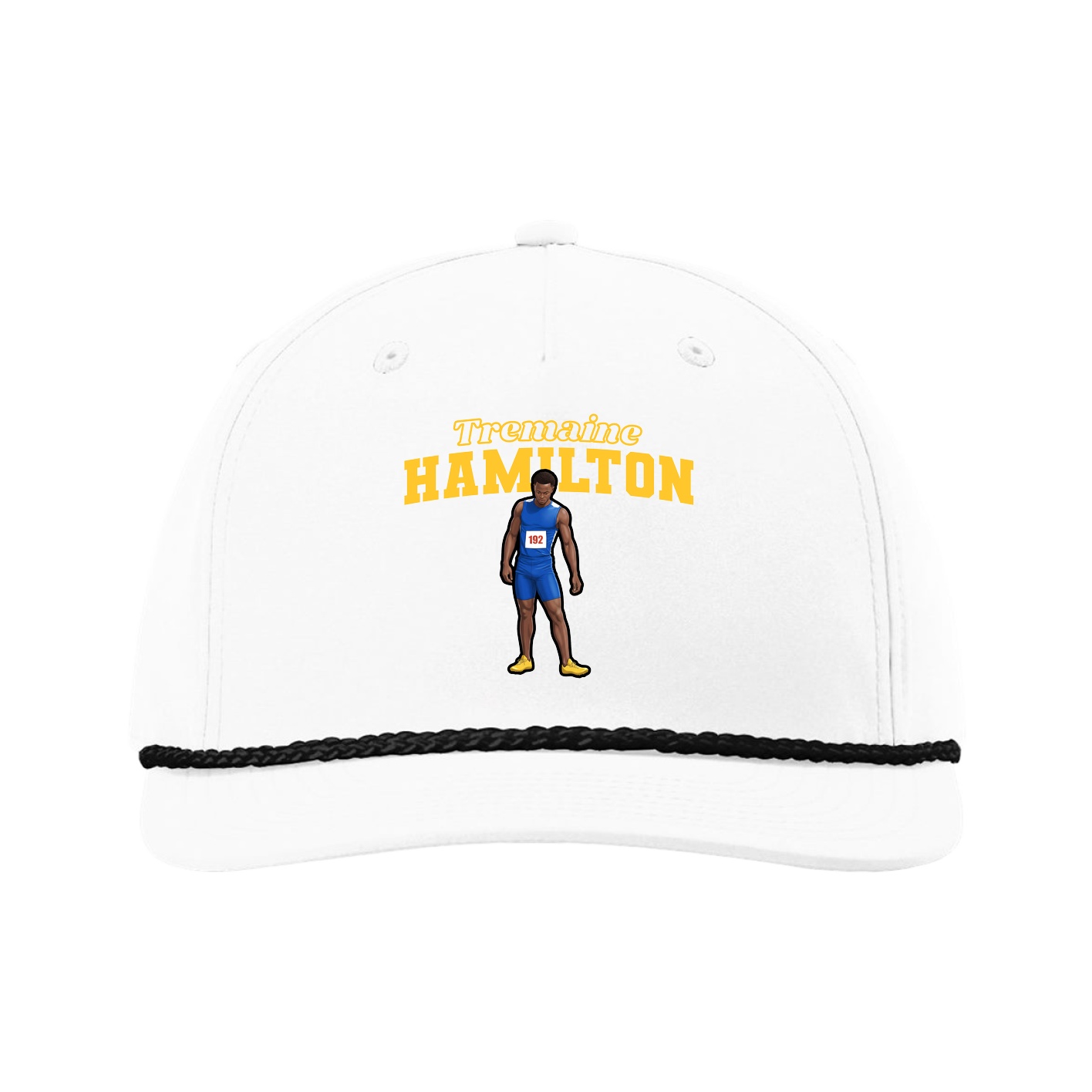 Five-Panel Classic Rope Cap — Name Arch in White