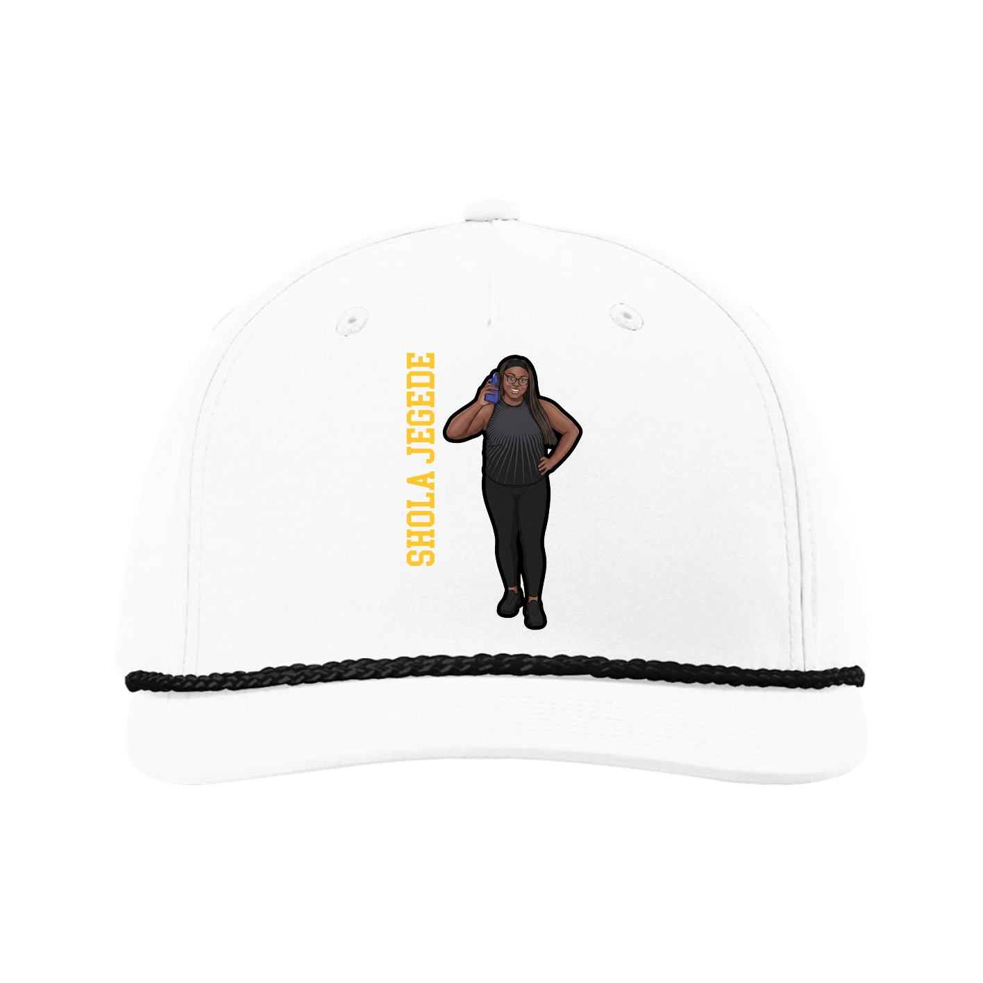 Five-Panel Classic Rope Cap — Name Vertical in White