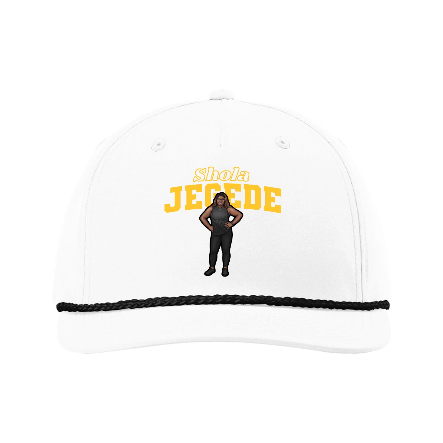 Five-Panel Classic Rope Cap — Name Arch in White
