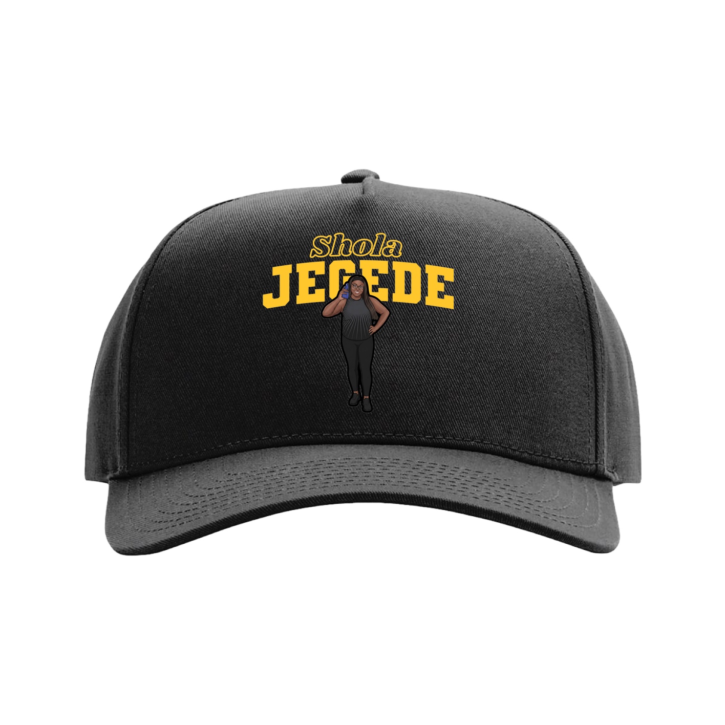 Full Fabric Five-Panel Champ Cap — Name Arch in Black