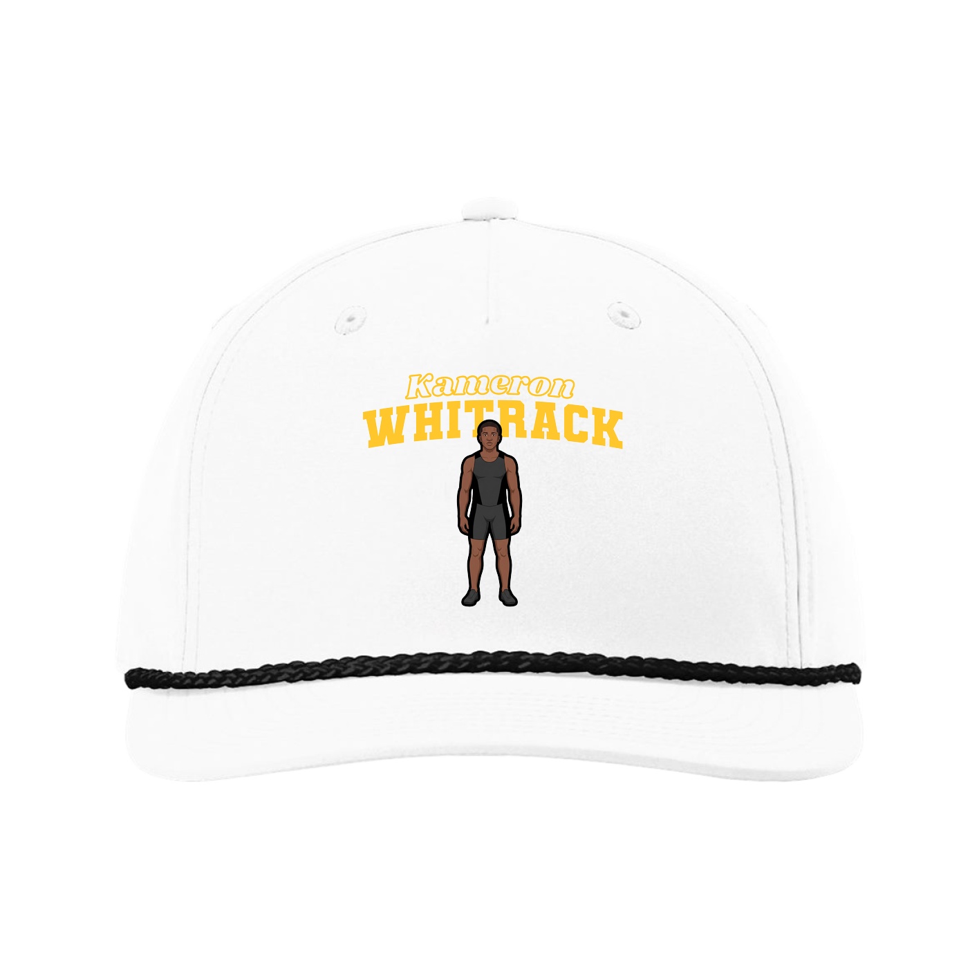 Five-Panel Classic Rope Cap — Name Arch in White