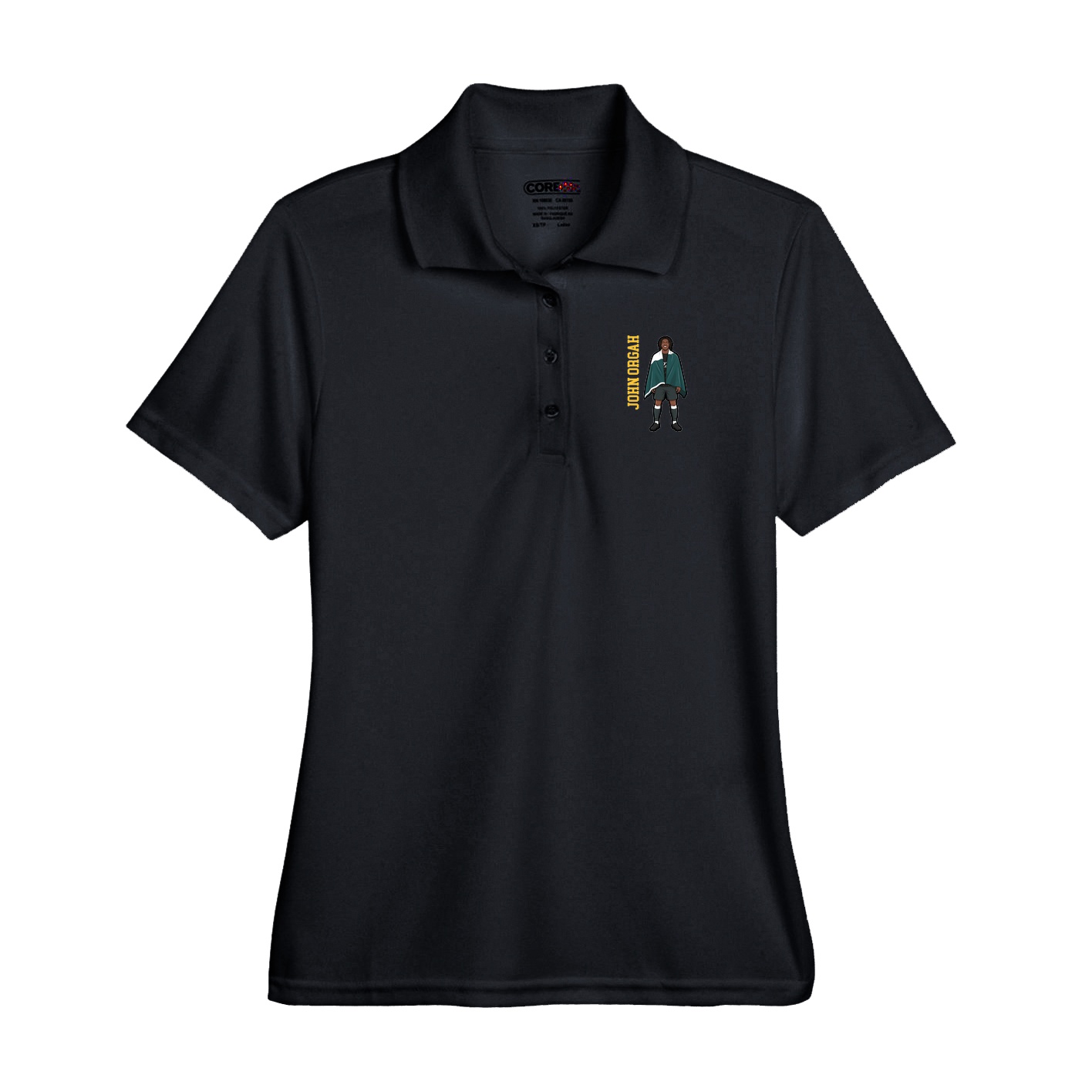 Performance Polo — Name Vertical in Black