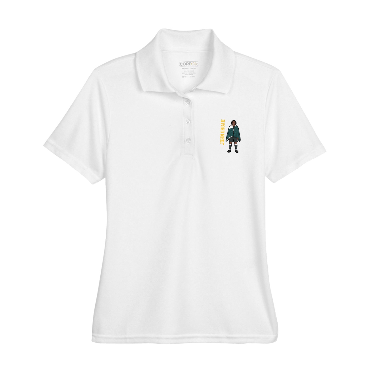 Womens Performance Polo — Name Vertical in White