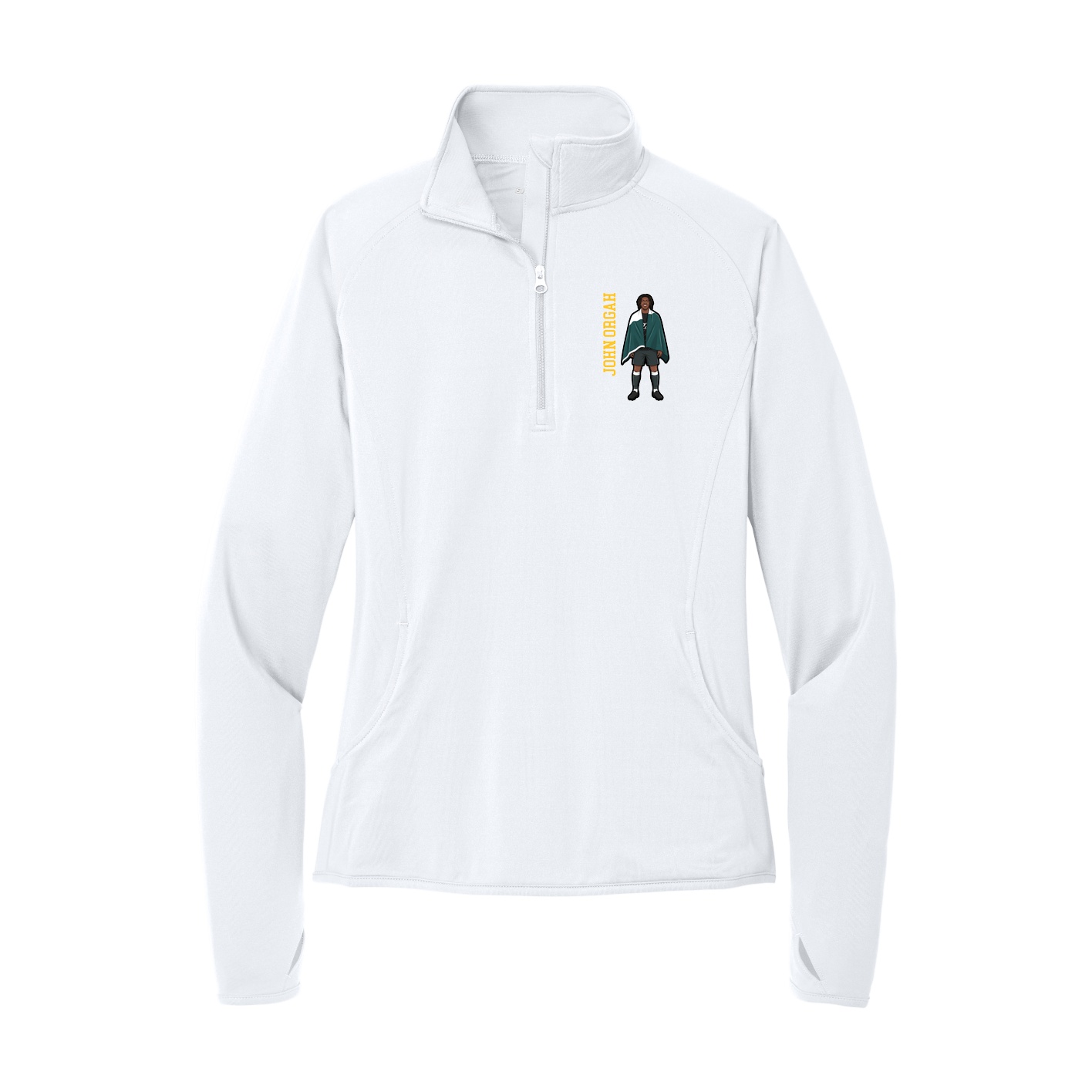 Women's Q-Zip Pullover — Name Vertical in White
