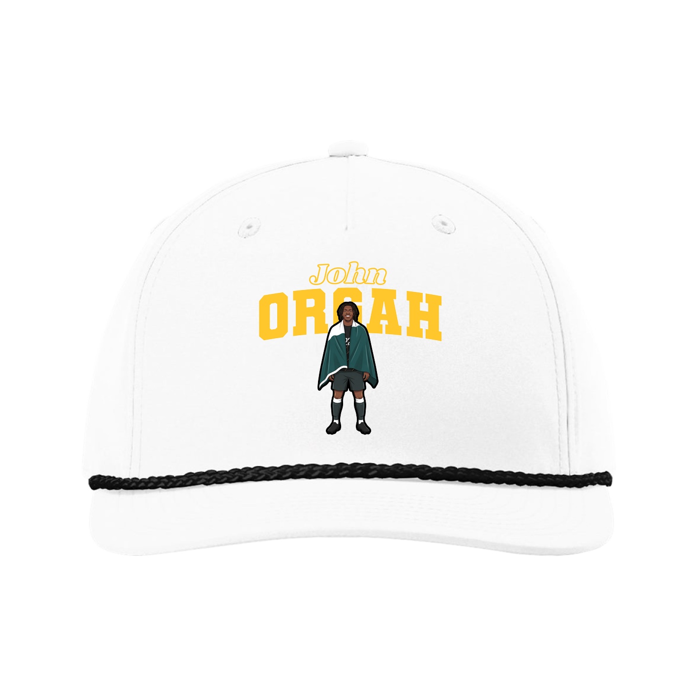 Five-Panel Classic Rope Cap — Name Arch in White