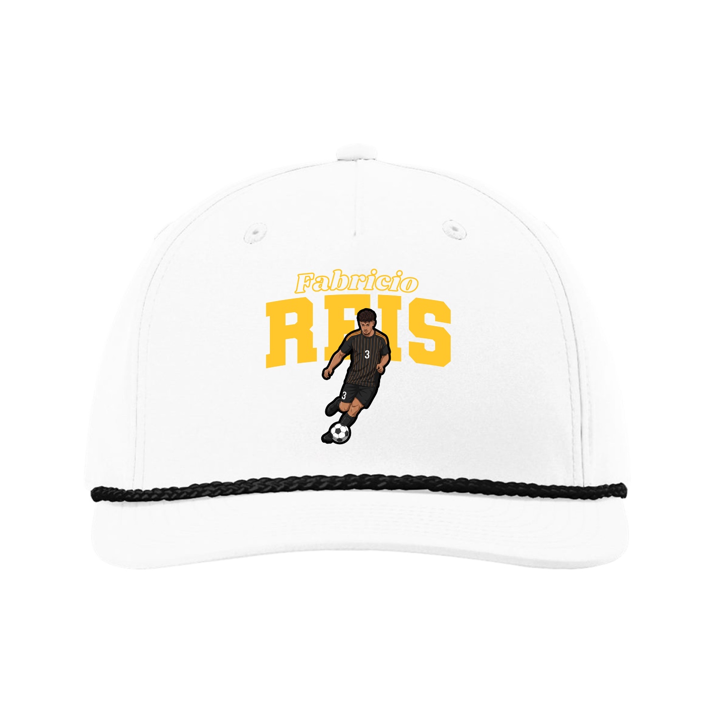 Five-Panel Classic Rope Cap — Name Arch in White