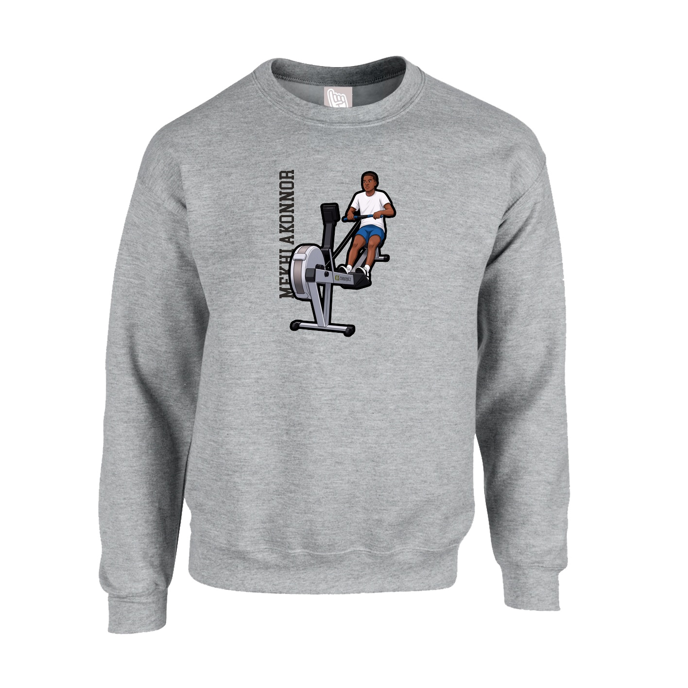 Fleece Crew — Name Vertical in Grey