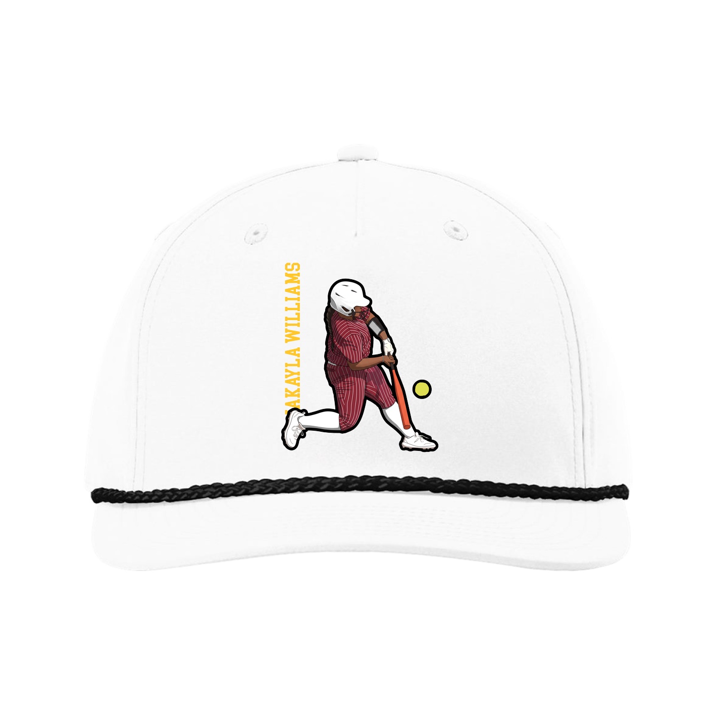 Five-Panel Classic Rope Cap — Name Vertical in White