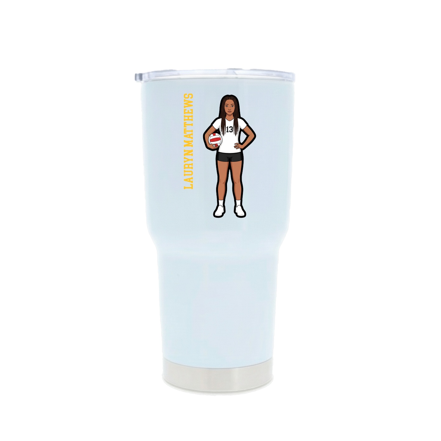 30oz Stainless Steel Tumbler — Name Vertical in White