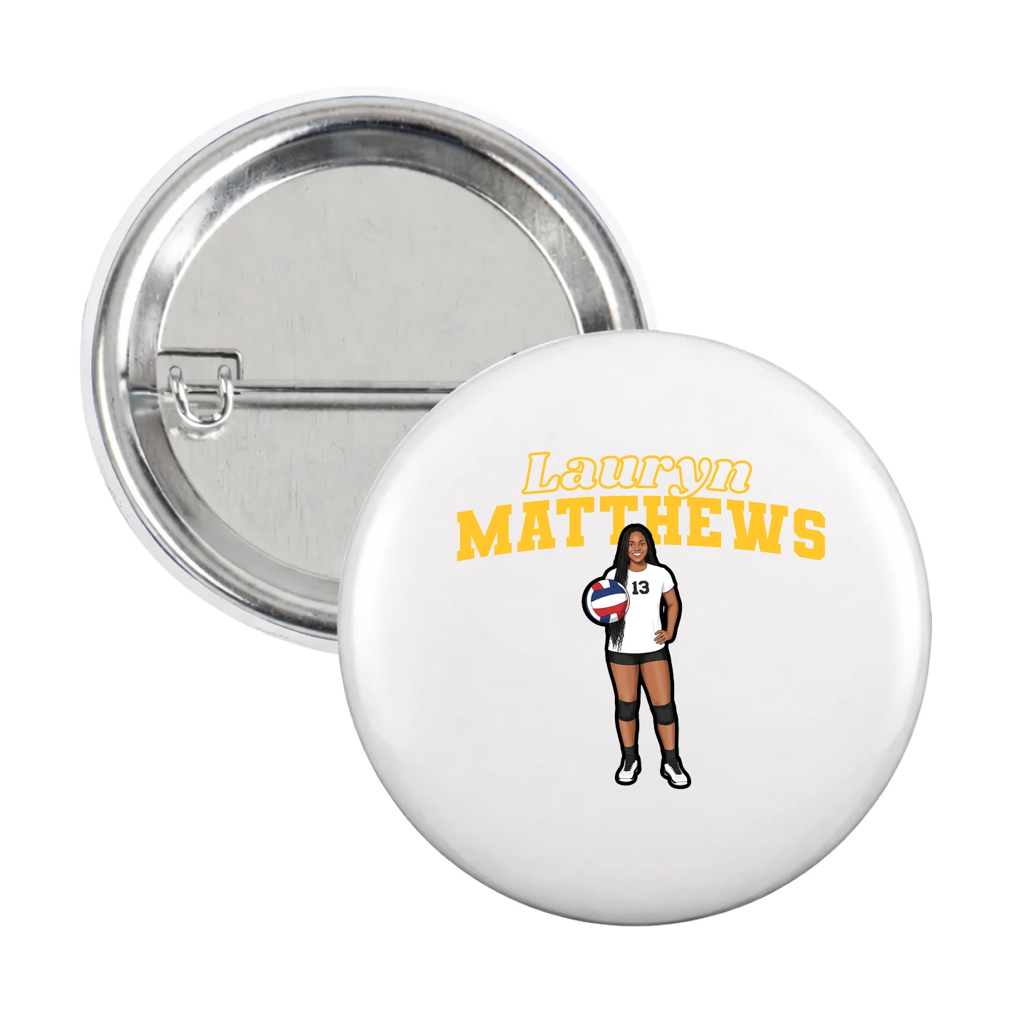 Game Day Button — Name Arch in White