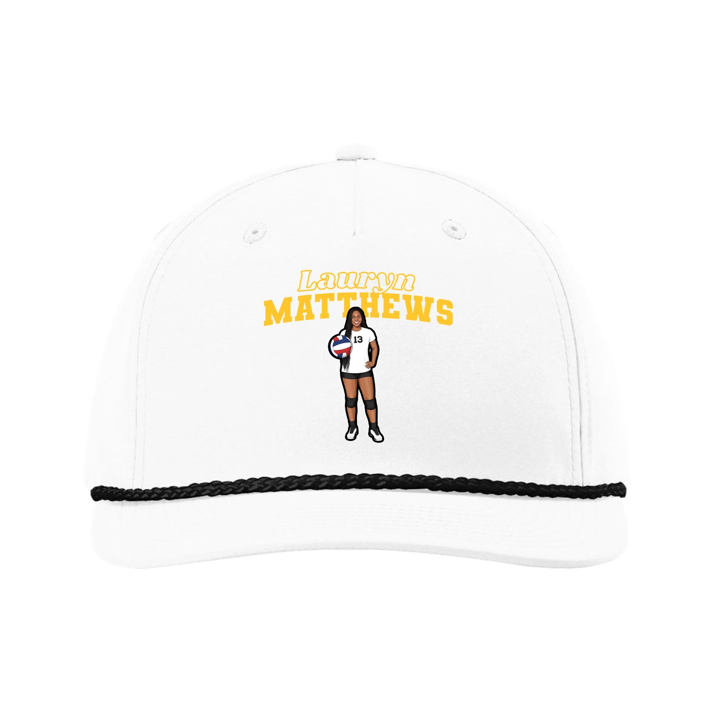 Five-Panel Classic Rope Cap — Name Arch in White