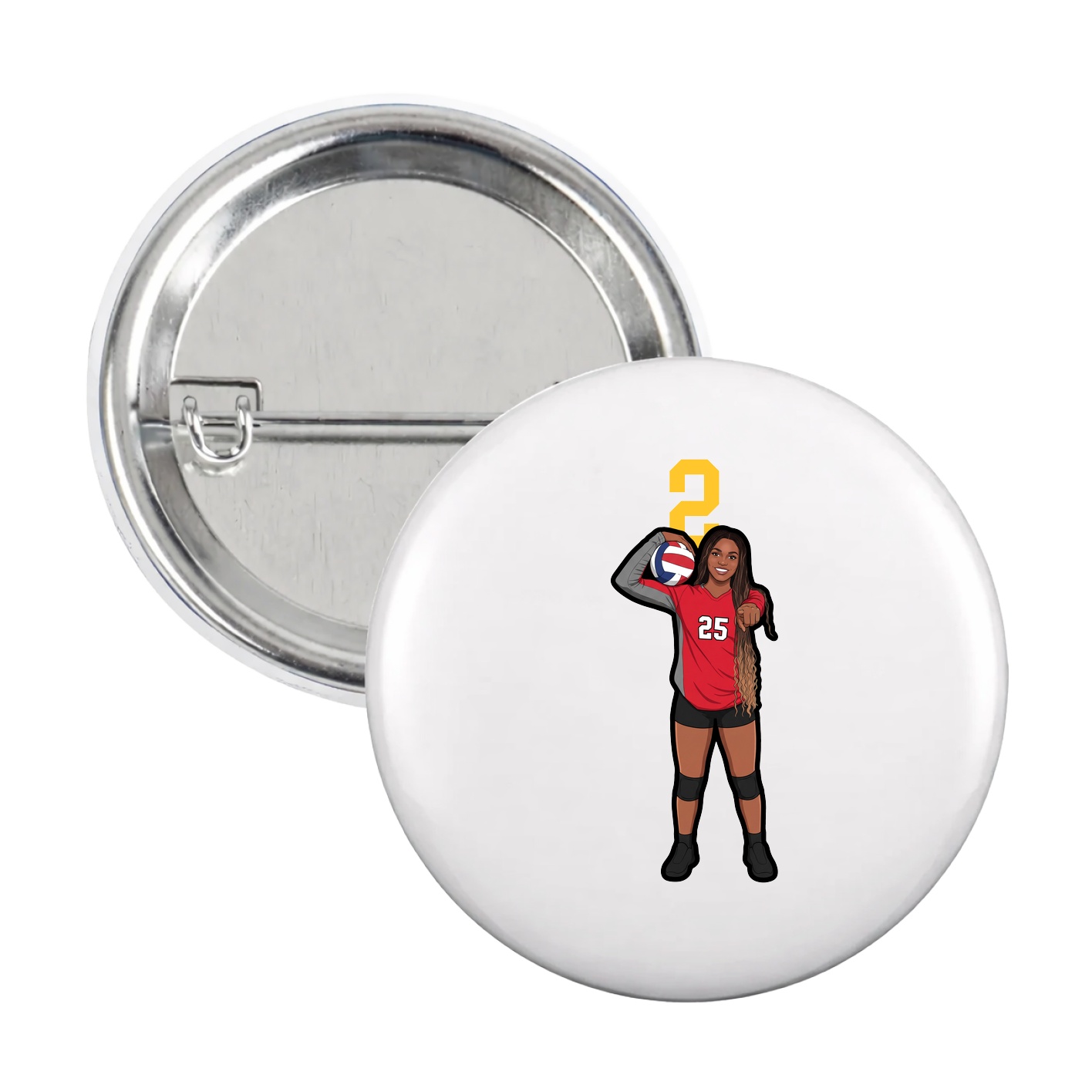 Game Day Button — Number Top in White