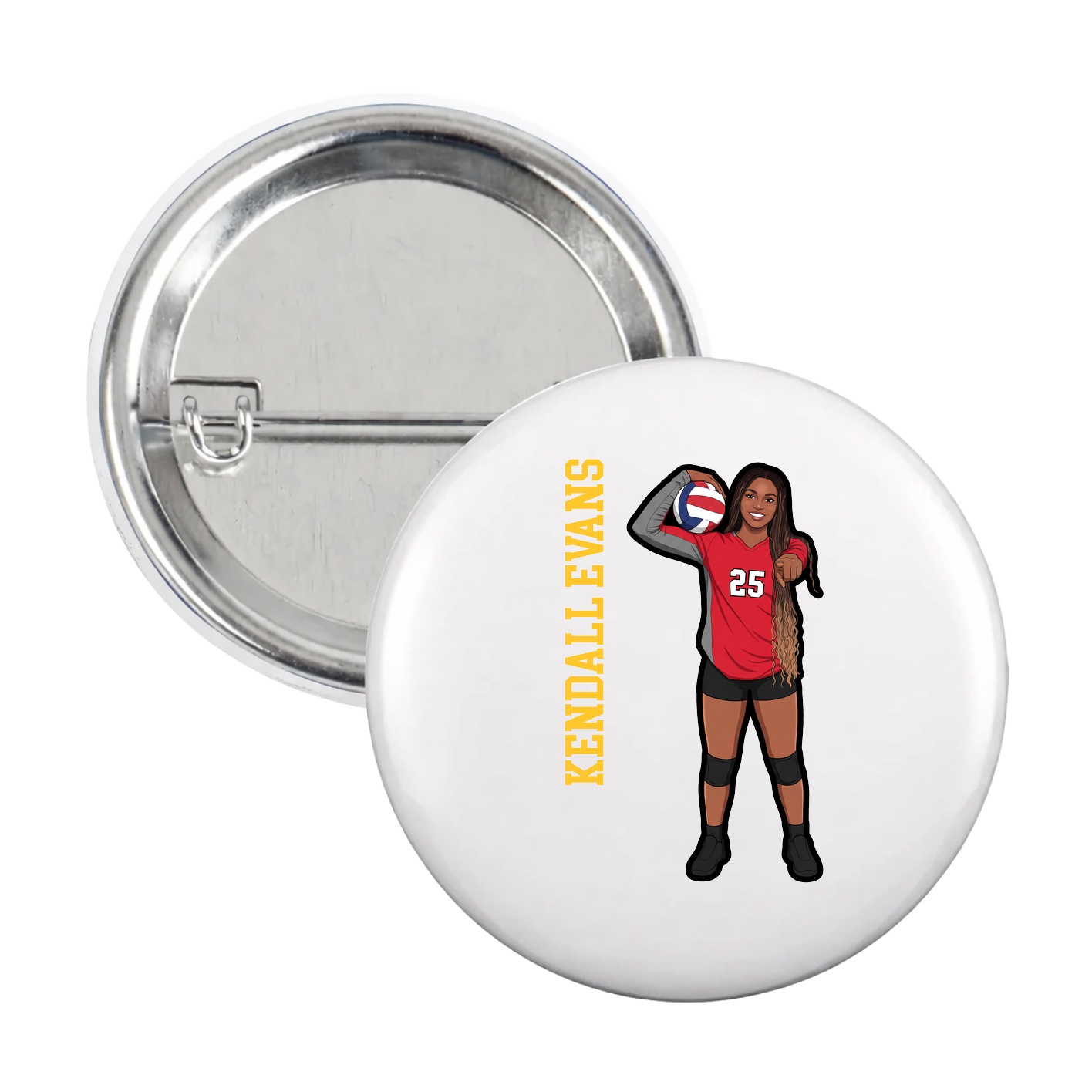 Game Day Button — Name Vertical in White