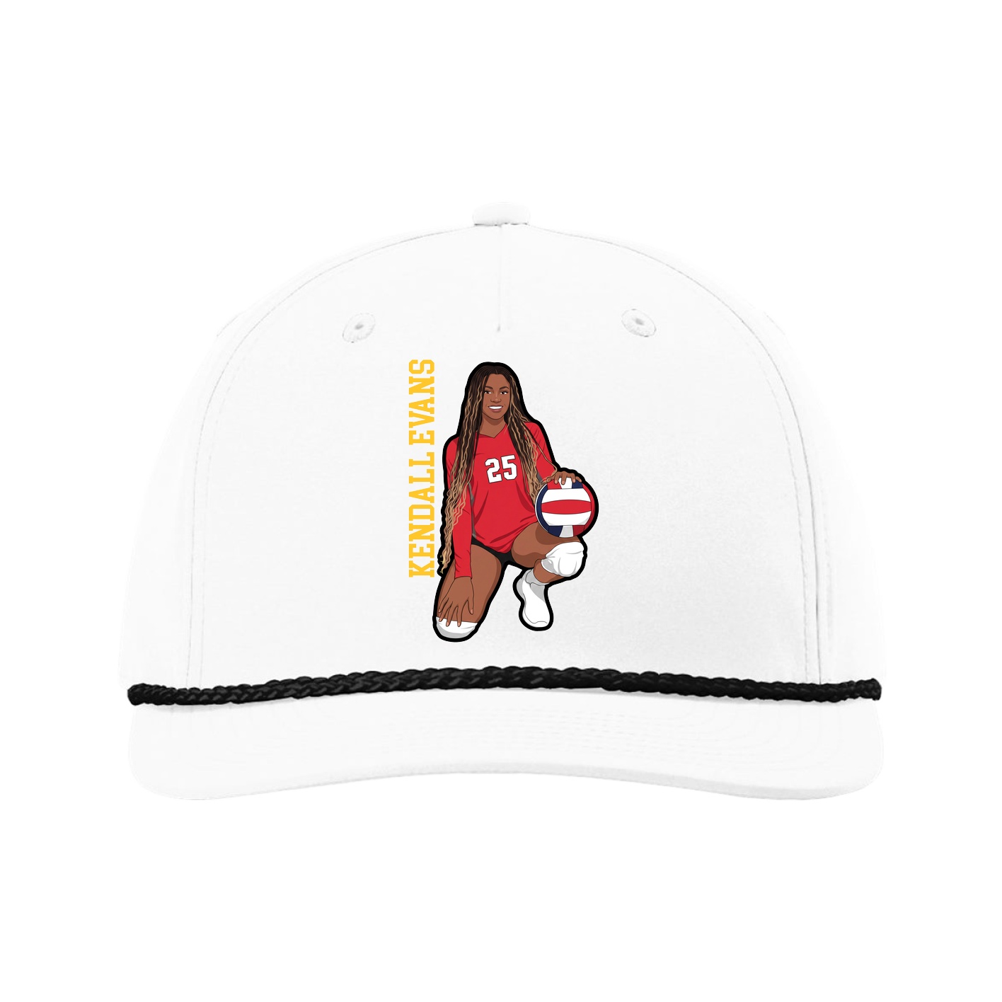 Five-Panel Classic Rope Cap — Name Vertical in White