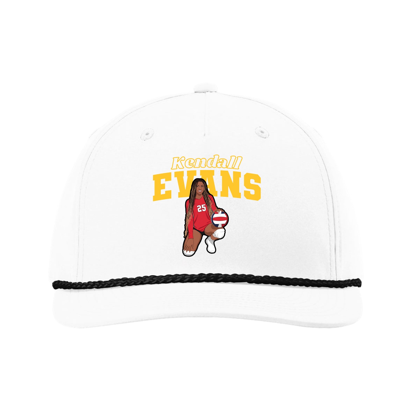 Five-Panel Classic Rope Cap — Name Arch in White