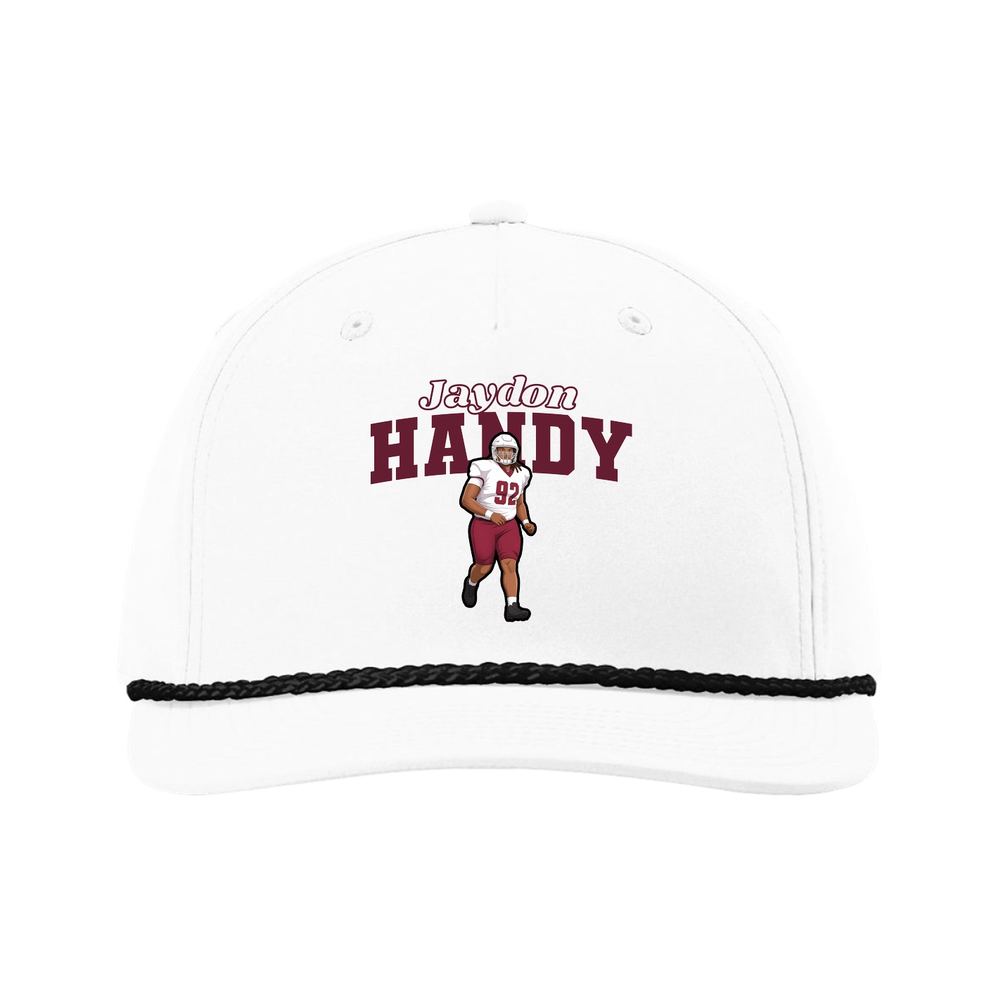 Five-Panel Classic Rope Cap — Name Arch in White