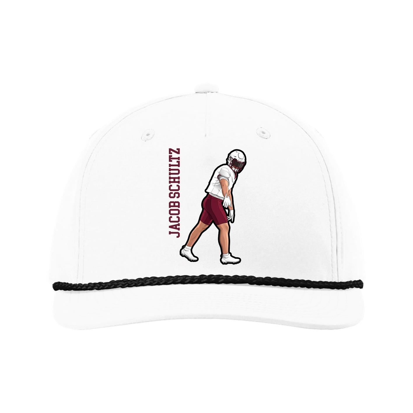 Five-Panel Classic Rope Cap — Name Vertical in White