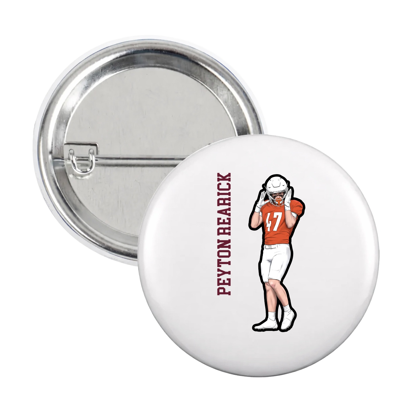 Game Day Button — Name Vertical in White