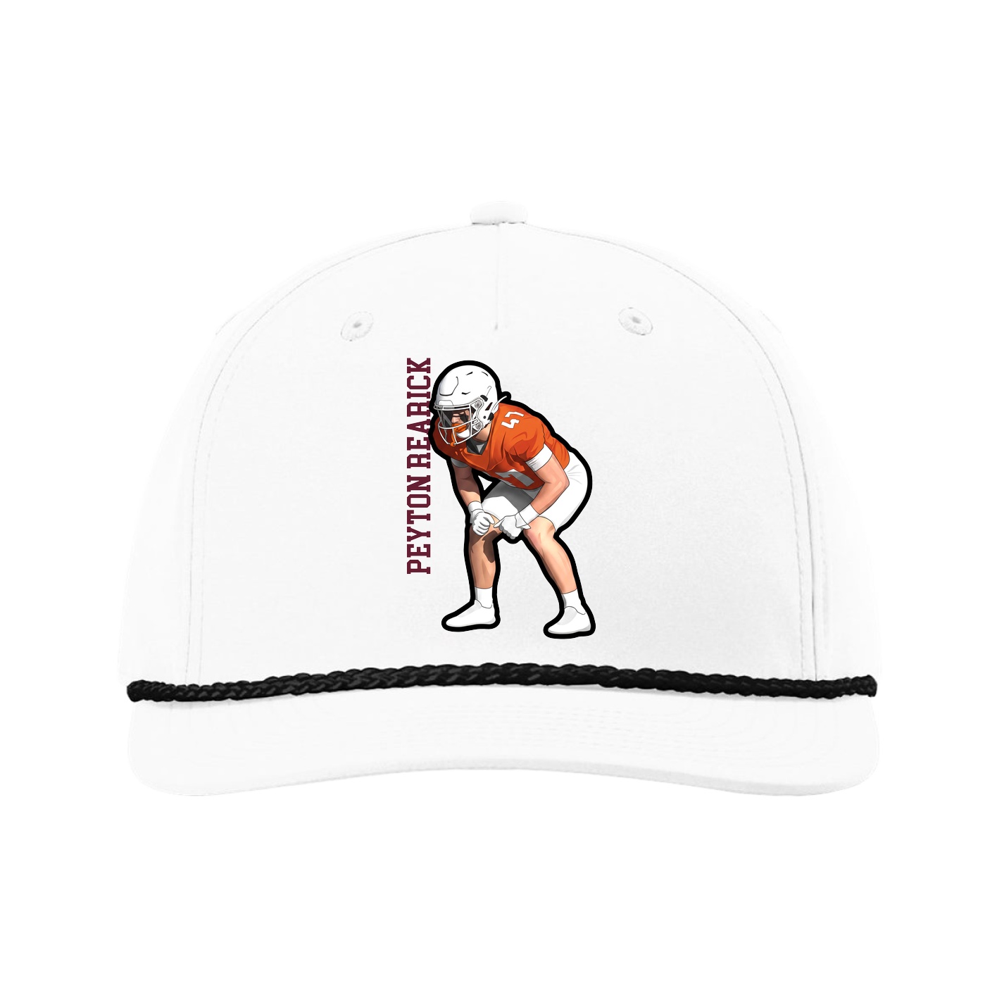 Five-Panel Classic Rope Cap — Name Vertical in White