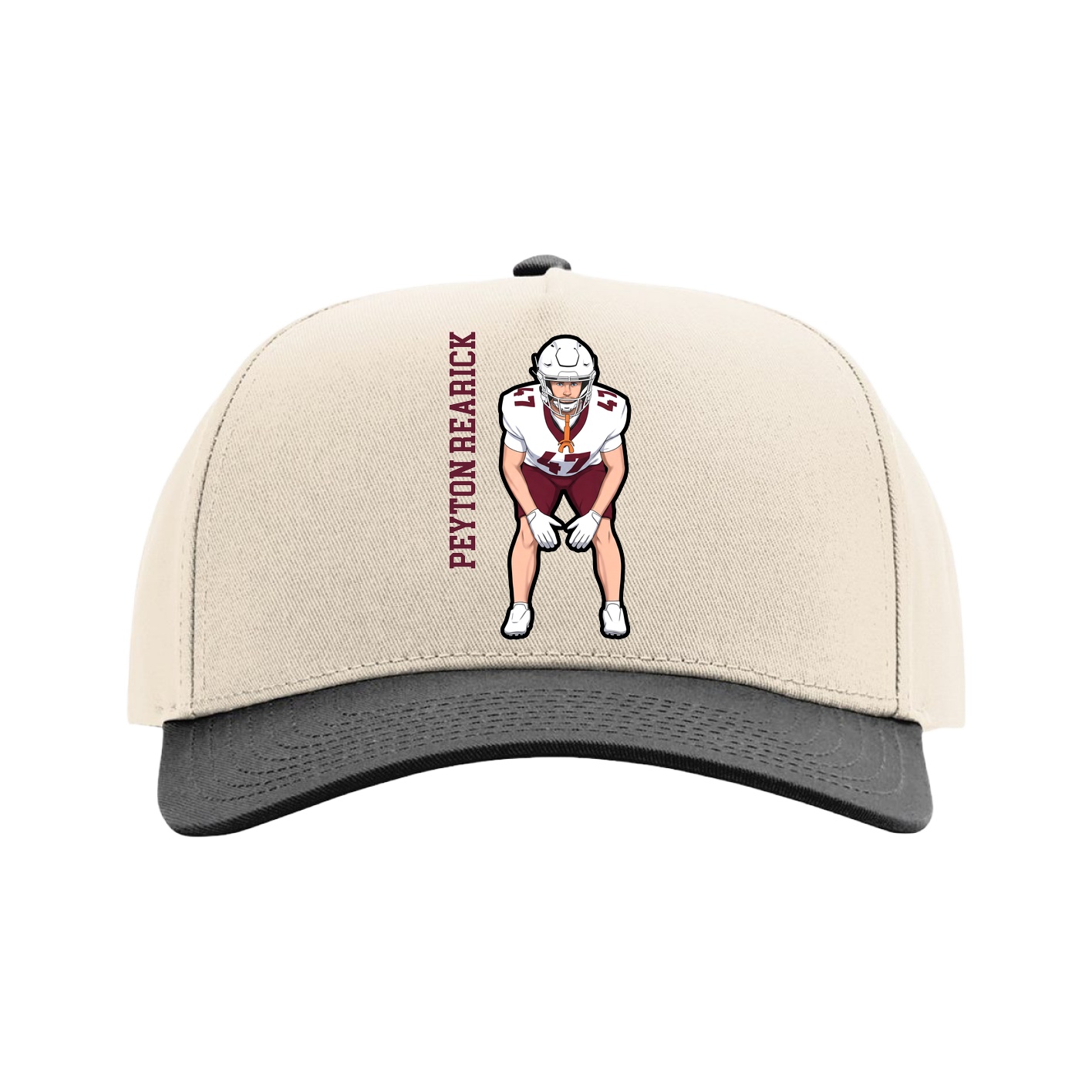 Full Fabric Five-Panel Champ Cap — Name Vertical in Cream/Black