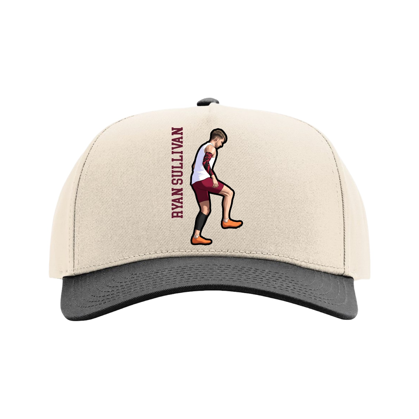 Full Fabric Five-Panel Champ Cap — Name Vertical in Cream/Black