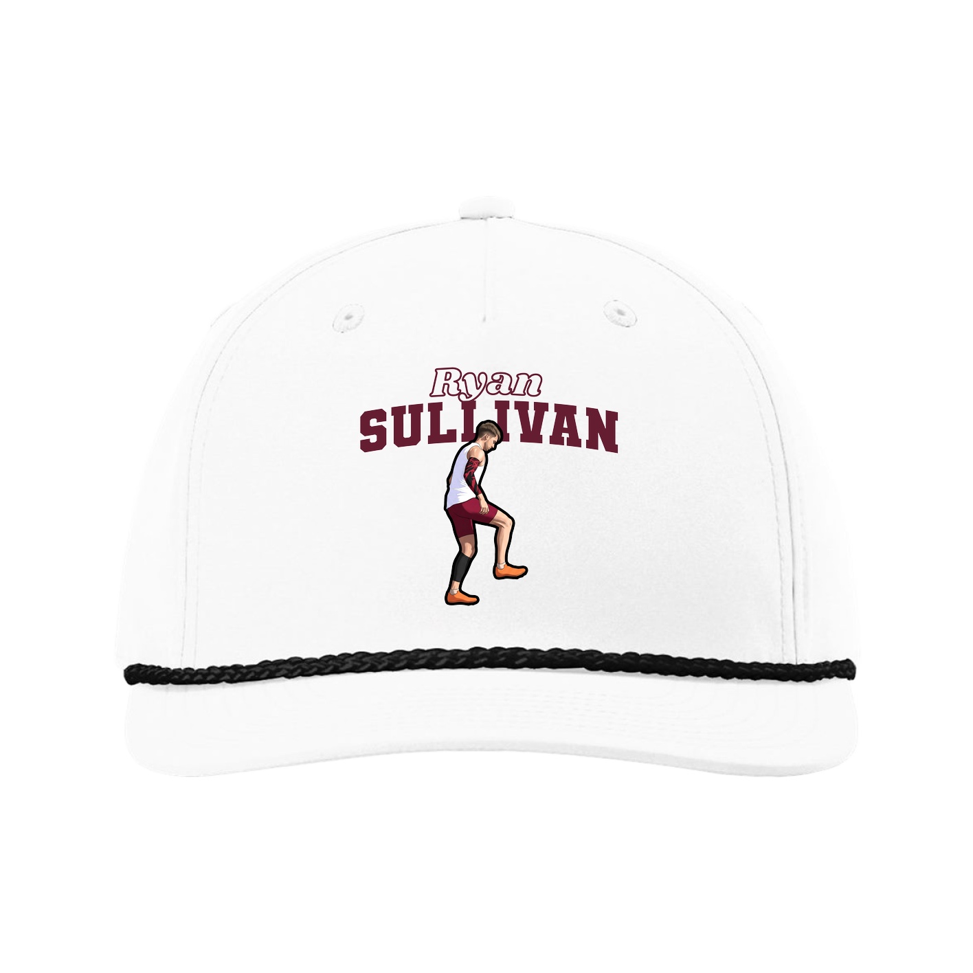 Five-Panel Classic Rope Cap — Name Arch in White