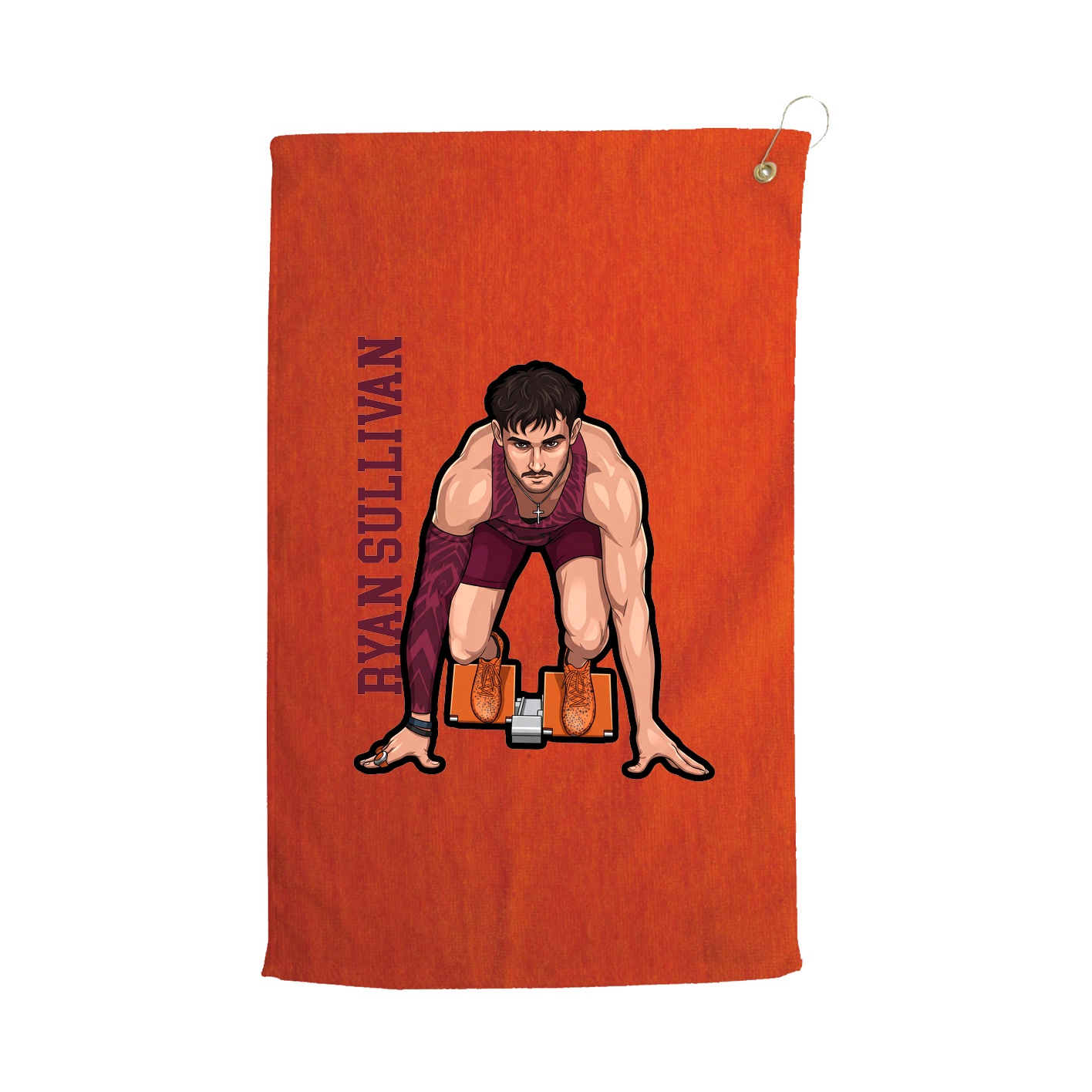 Golf Towel — Name Vertical in Orange