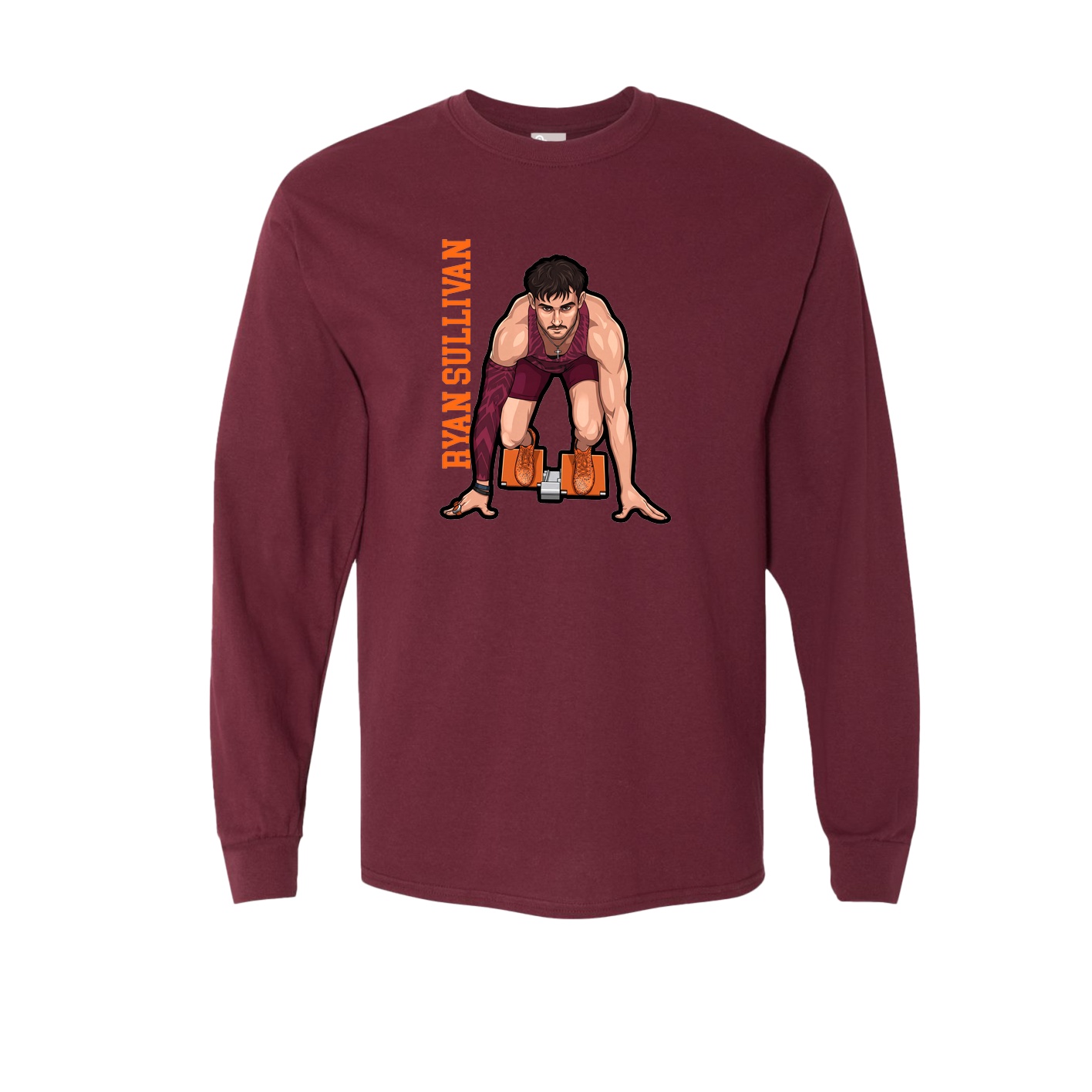 Long Sleeve Tee — Name Vertical in Maroon