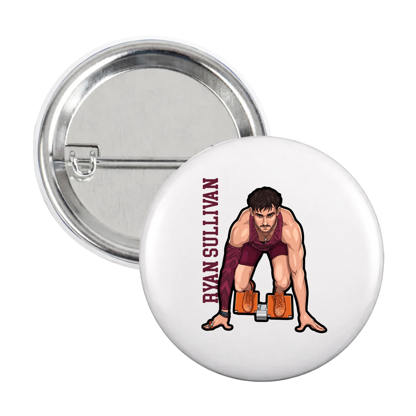 Game Day Button — Name Vertical in White