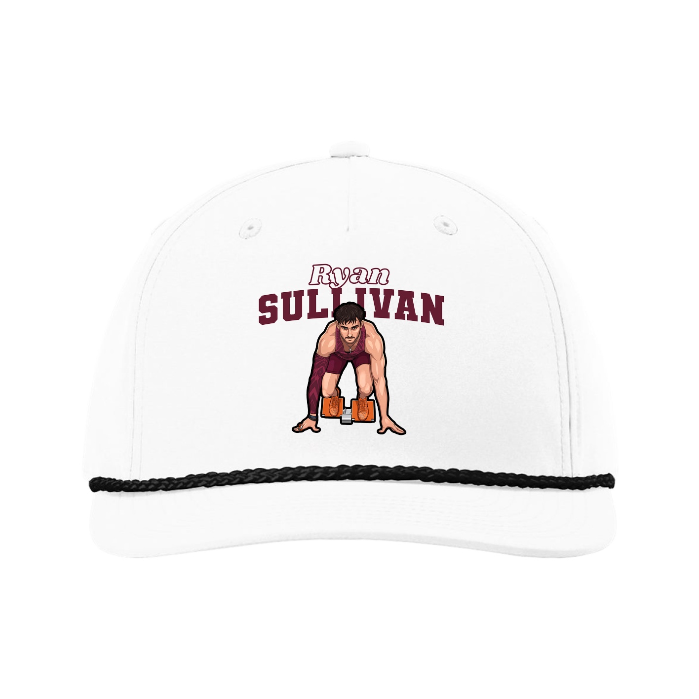 Five-Panel Classic Rope Cap — Name Arch in White