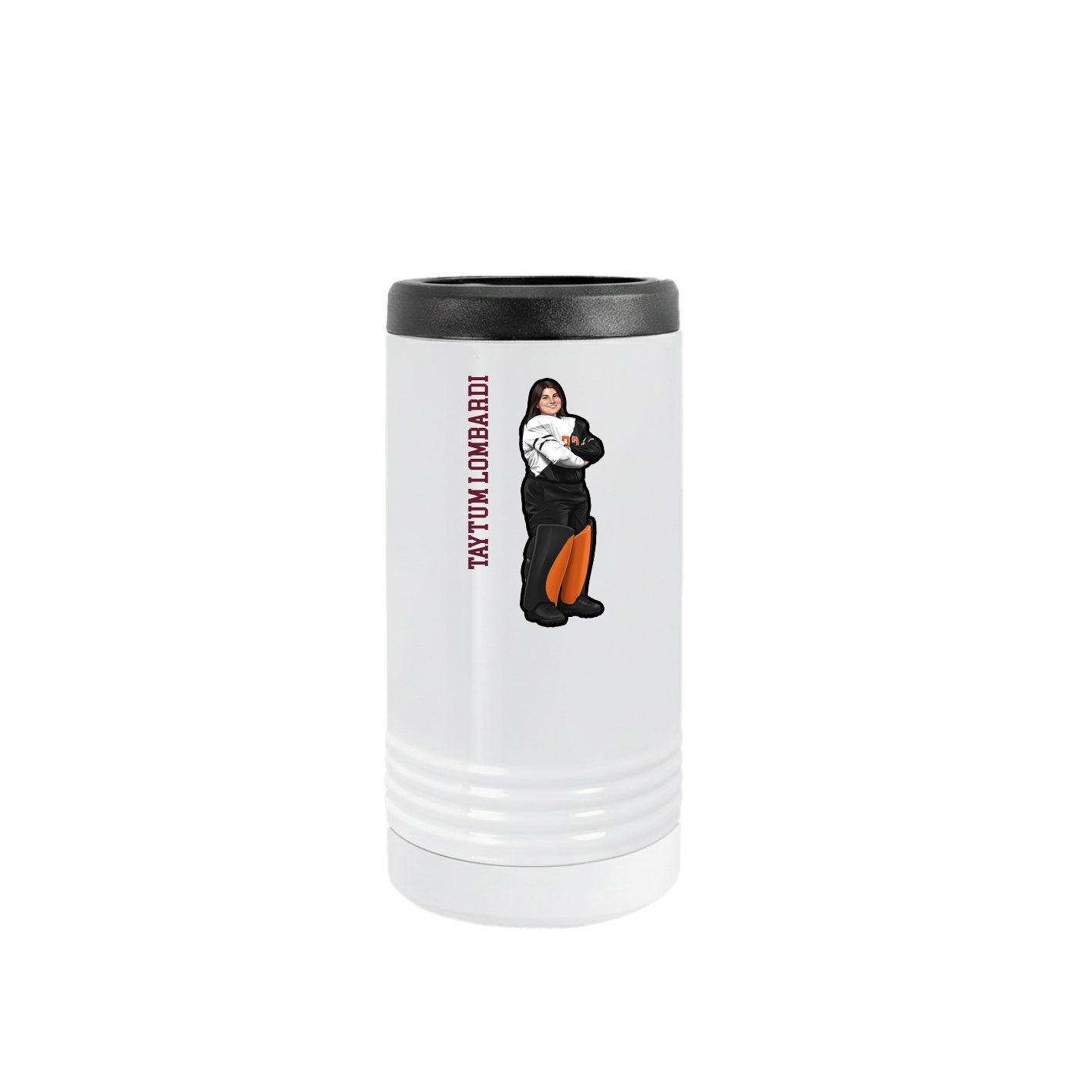 Slim Beverage Holder — Name Vertical in White