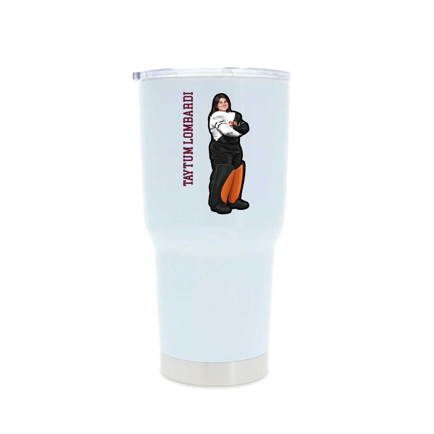 30oz Stainless Steel Tumbler — Name Vertical in White