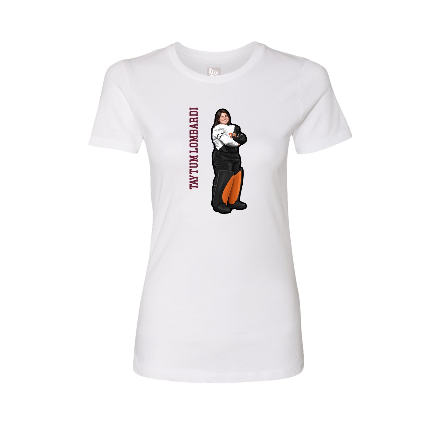 Fitted Women's Tee — Name Vertical in White
