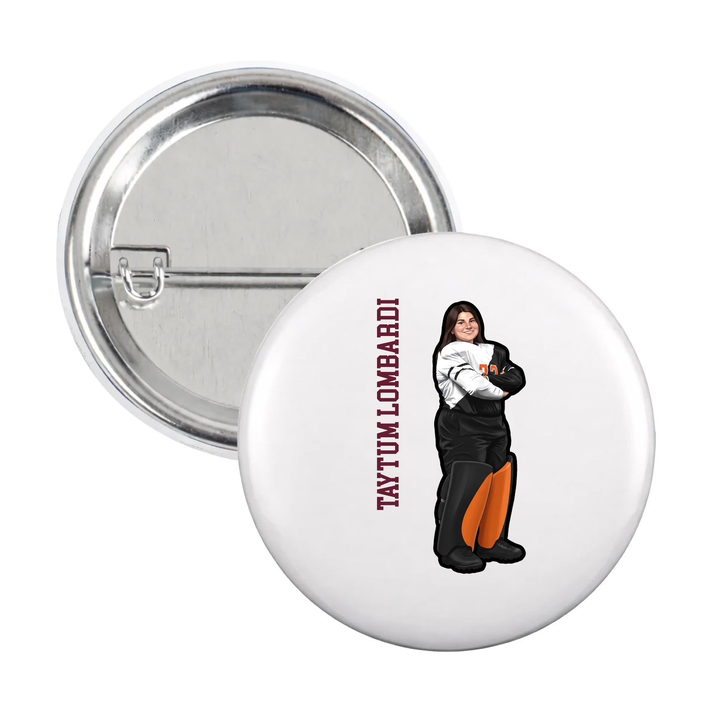 Game Day Button — Name Vertical in White