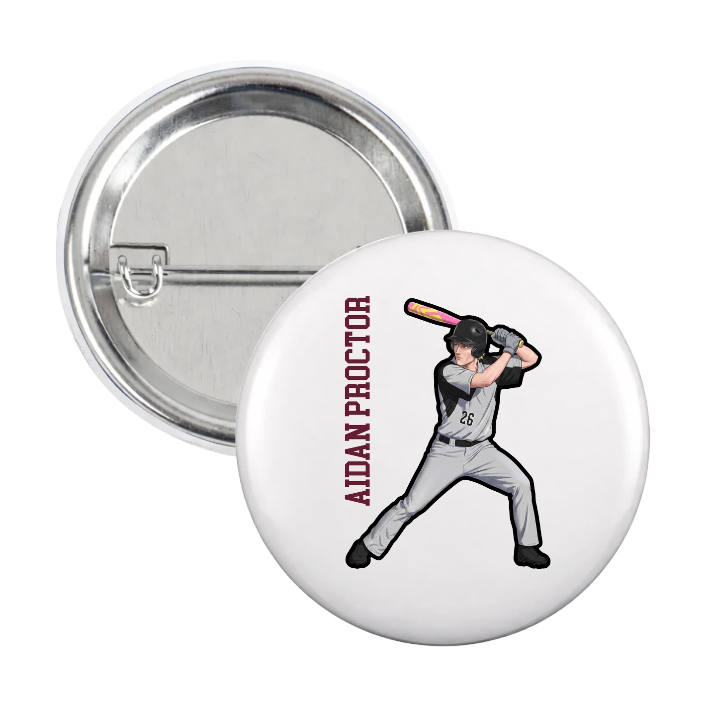 Game Day Button — Name Vertical in White