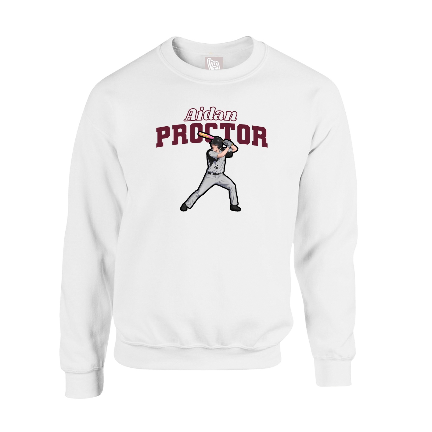 Fleece Crew — Name Arch in White