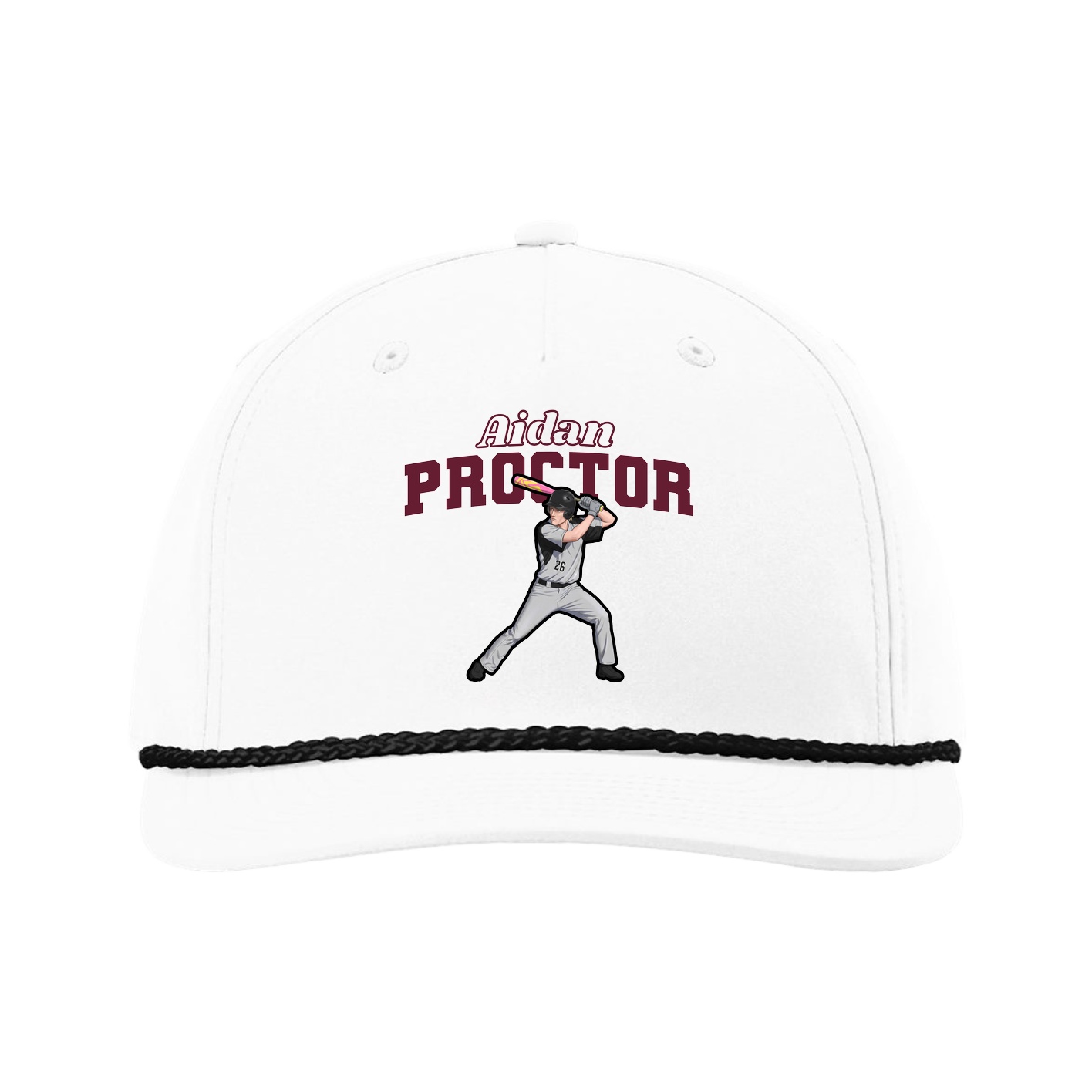 Five-Panel Classic Rope Cap — Name Arch in White