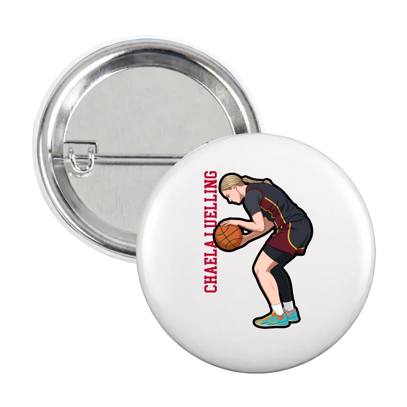 Game Day Button — Name Vertical in White