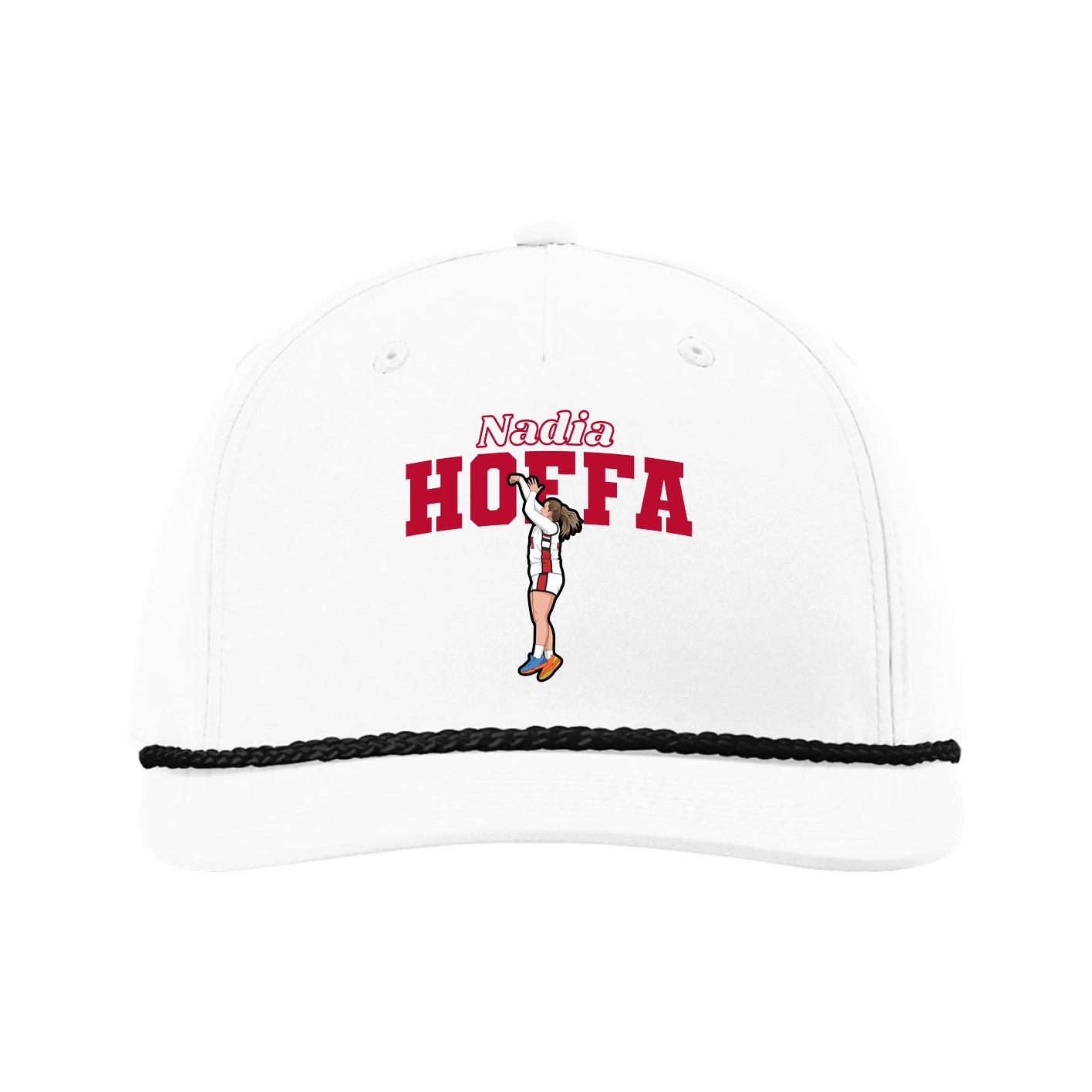 Five-Panel Classic Rope Cap — Name Arch in White