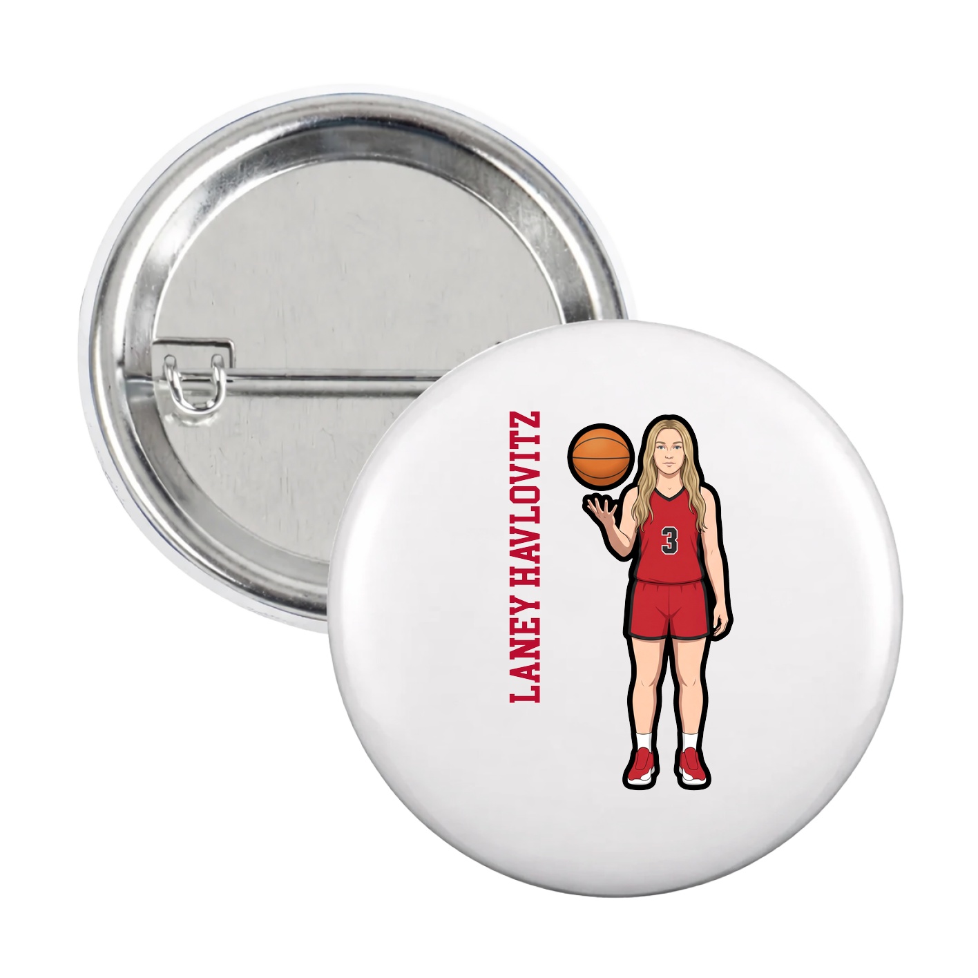 Game Day Button — Name Vertical in White